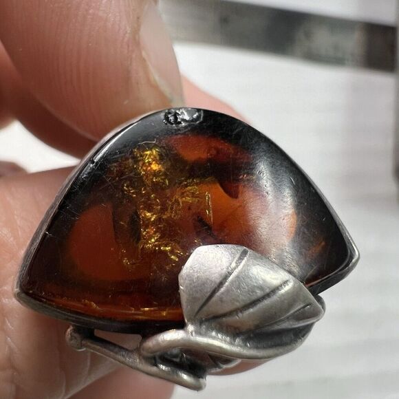 925 Solid Sterling Baltic Amber Large Designer Ring Size 8 Handmade Tested Bonus - Picture 4 of 15